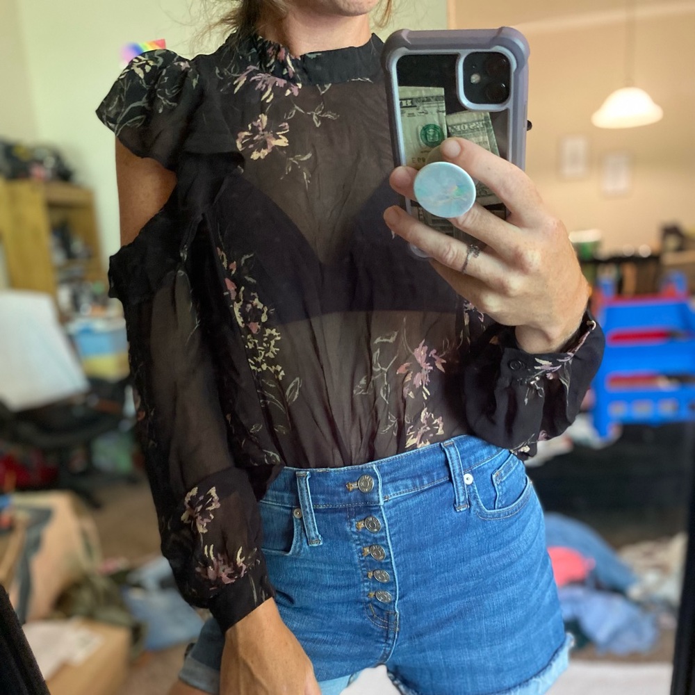 ASTR the label sheer cold shoulder blouse